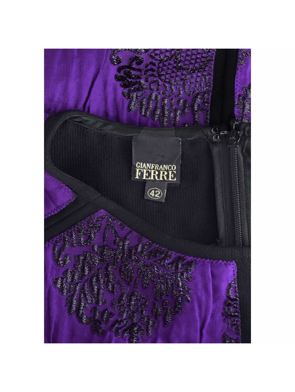 GIANFRANCO FERRE Crinkled Purple Silk & Black Lurex Cocktail Dress, SZ 8 - Picture 8 of 8